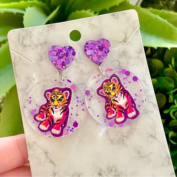 Lisa Frank Tiger Acrylic Sticker Earrings - Picture 2 of 4